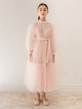 1159B-‘CUSTOM’ Lace Applique Tulle Baydoll GOWN-Shell Pink