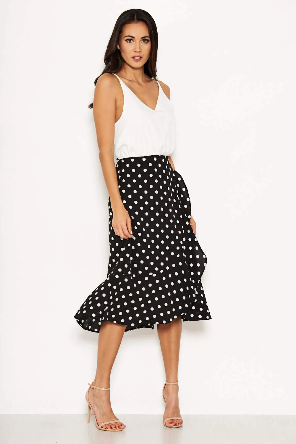 2 In 1 Polka Dot Frill Hem Dress