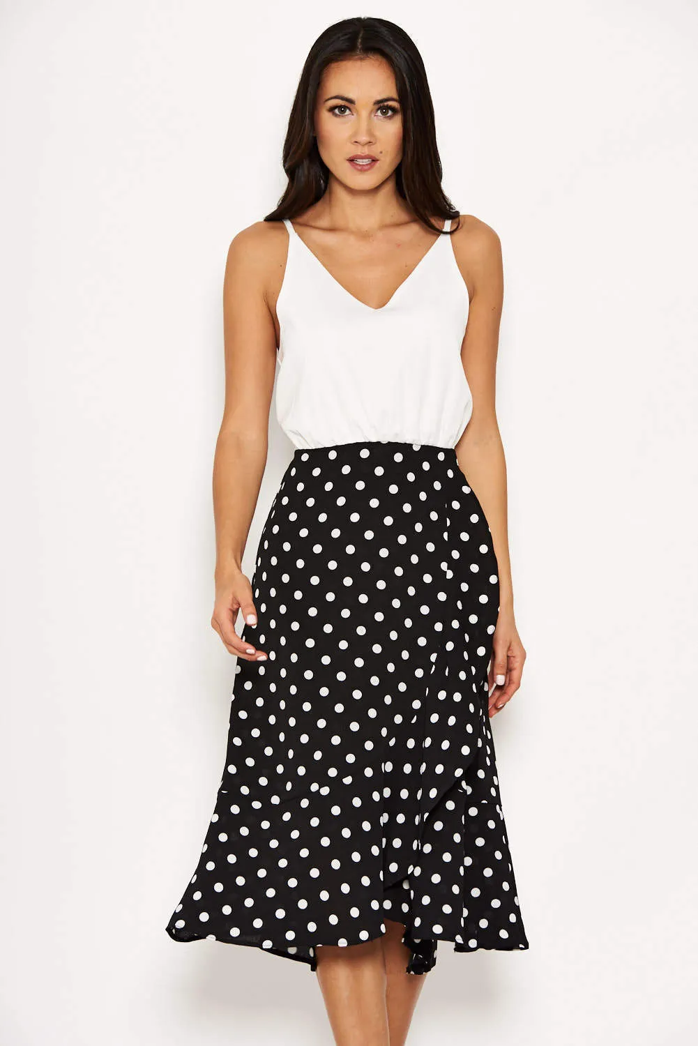 2 In 1 Polka Dot Frill Hem Dress