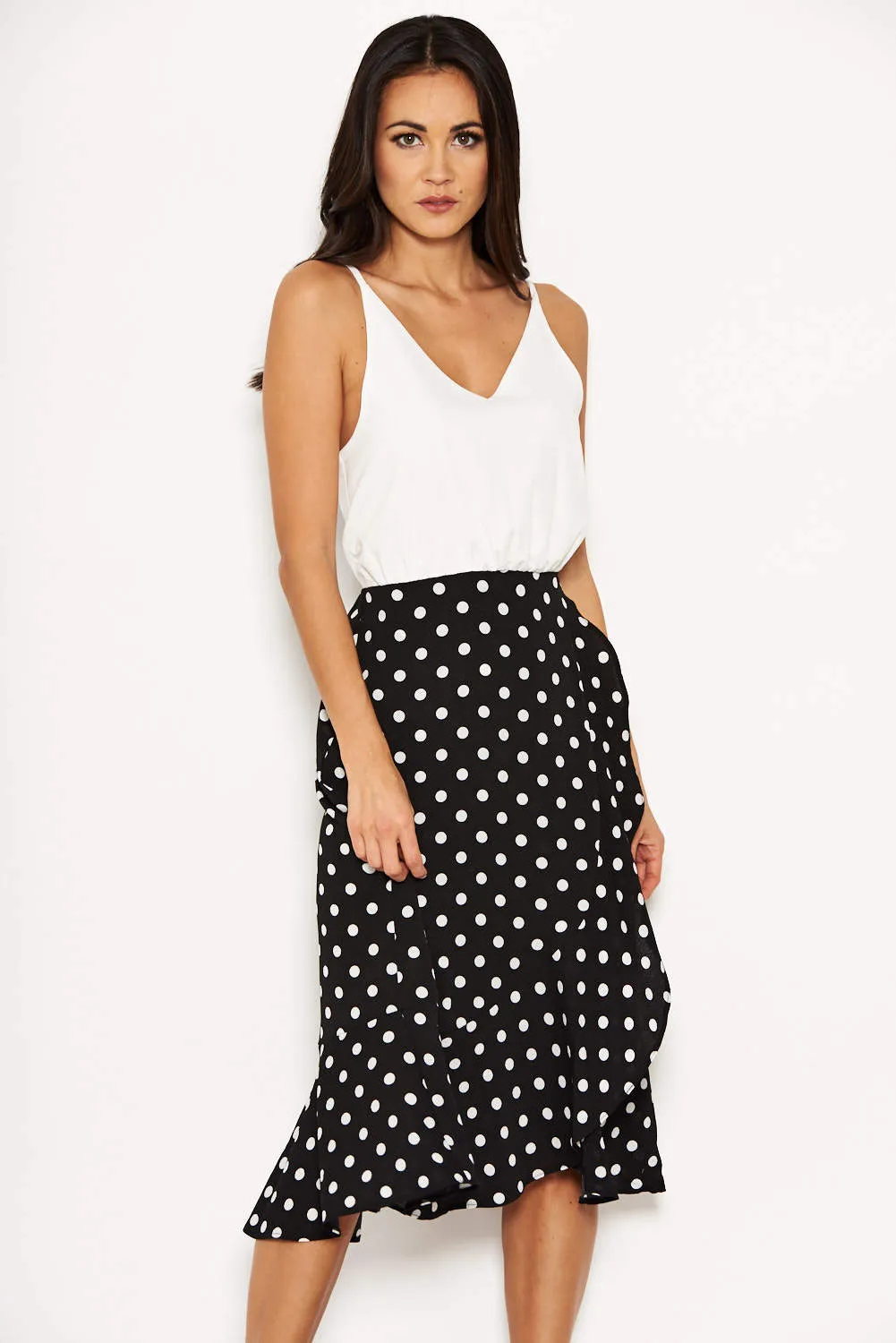 2 In 1 Polka Dot Frill Hem Dress