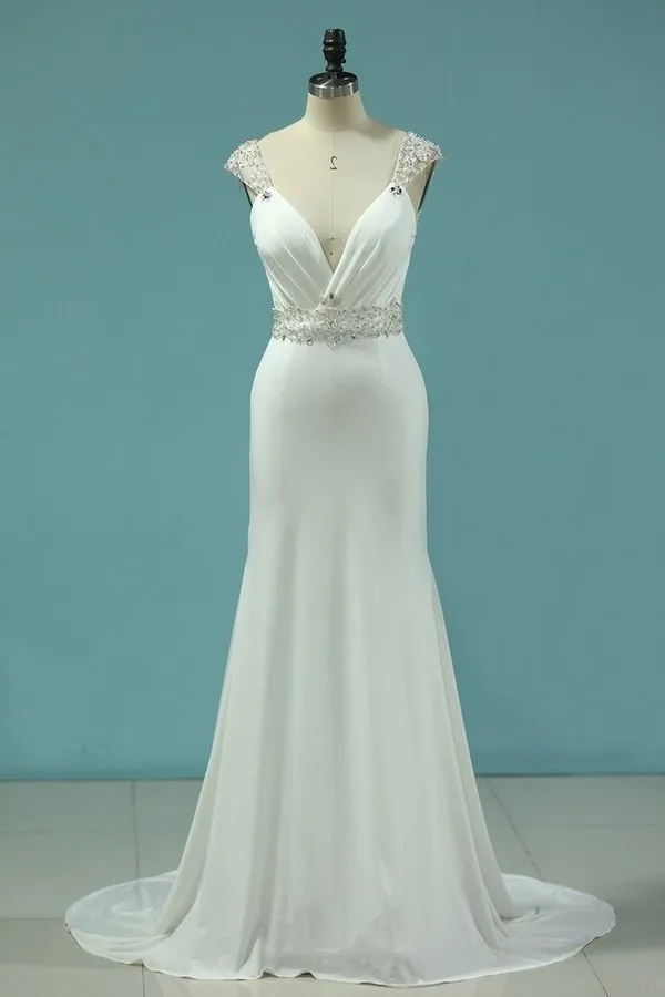 2024 Sexy Open Back Straps Mermaid Wedding Dresses P19Q43ZT