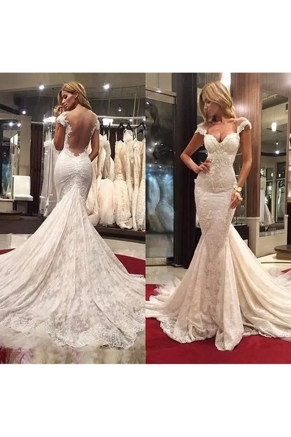 2024 Wedding Dresses Mermaid Off The Shoulder Lace PECXYRAR