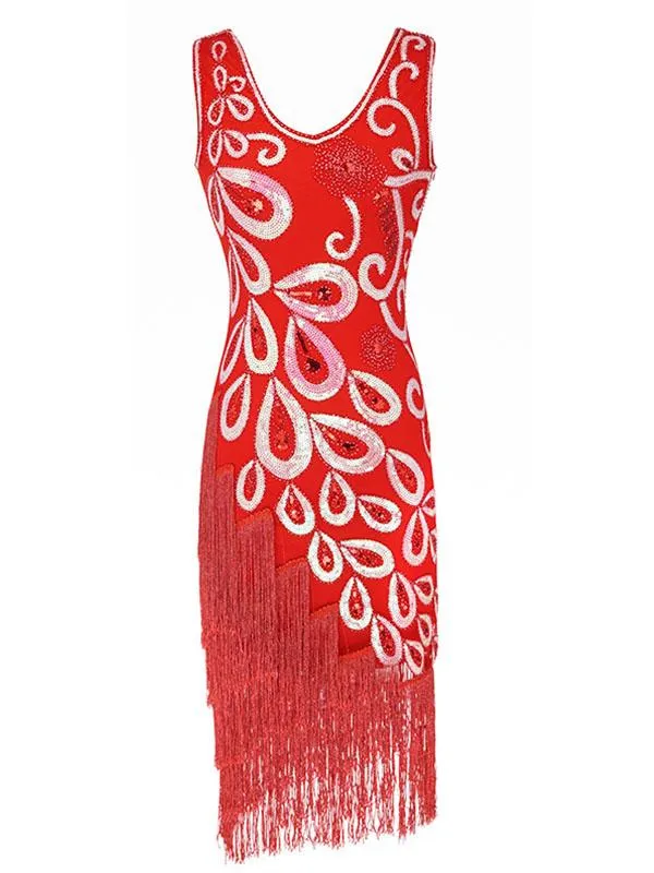 3 Colors 1920s Peacock Sequined Flapper Dress