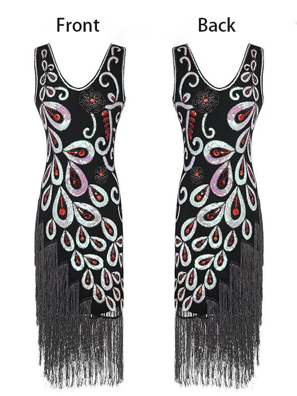 3 Colors 1920s Peacock Sequined Flapper Dress