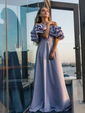 A-line 2020 Long Prom Dresses, Off Shoulder Prom Dresses