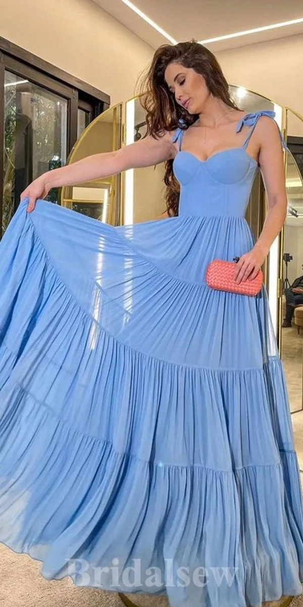 A-line Blue Straps New Chic Fairy Long Women Party Evening Prom Dresses PD994