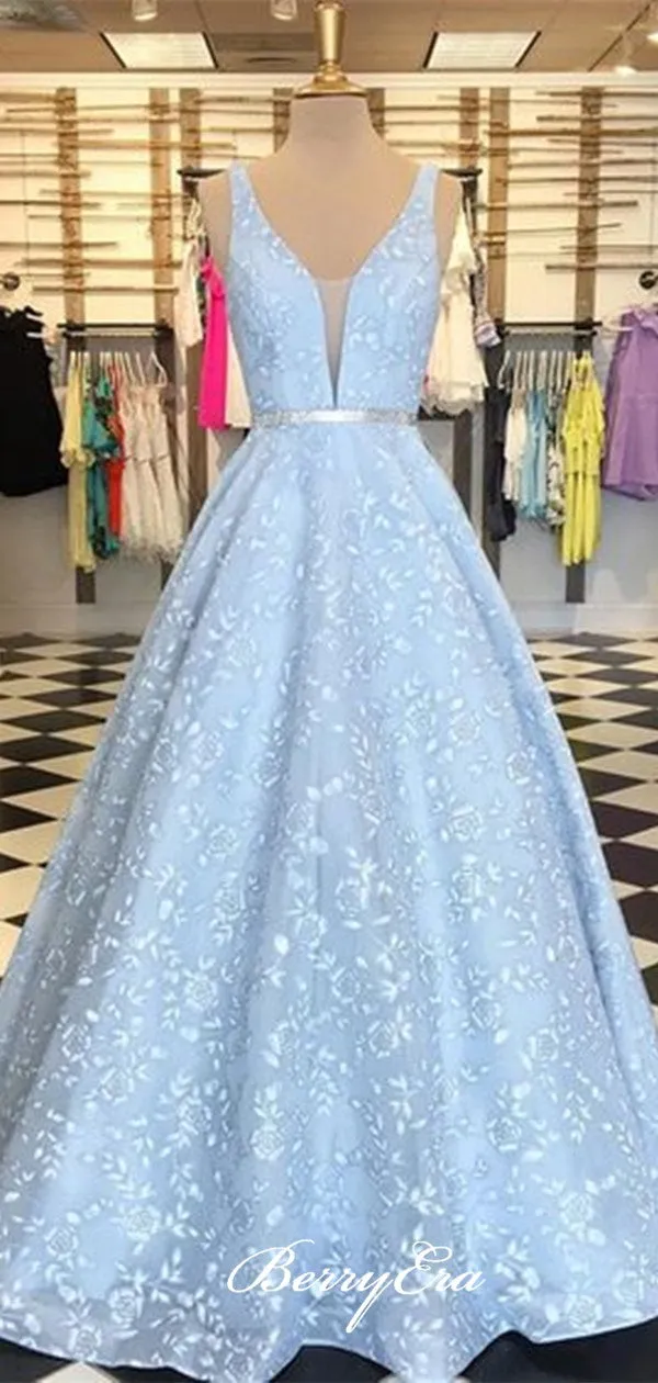 A-line Elegant Prom Dresses 2020, Long Lace Prom Dresses, Fancy Prom Dresses