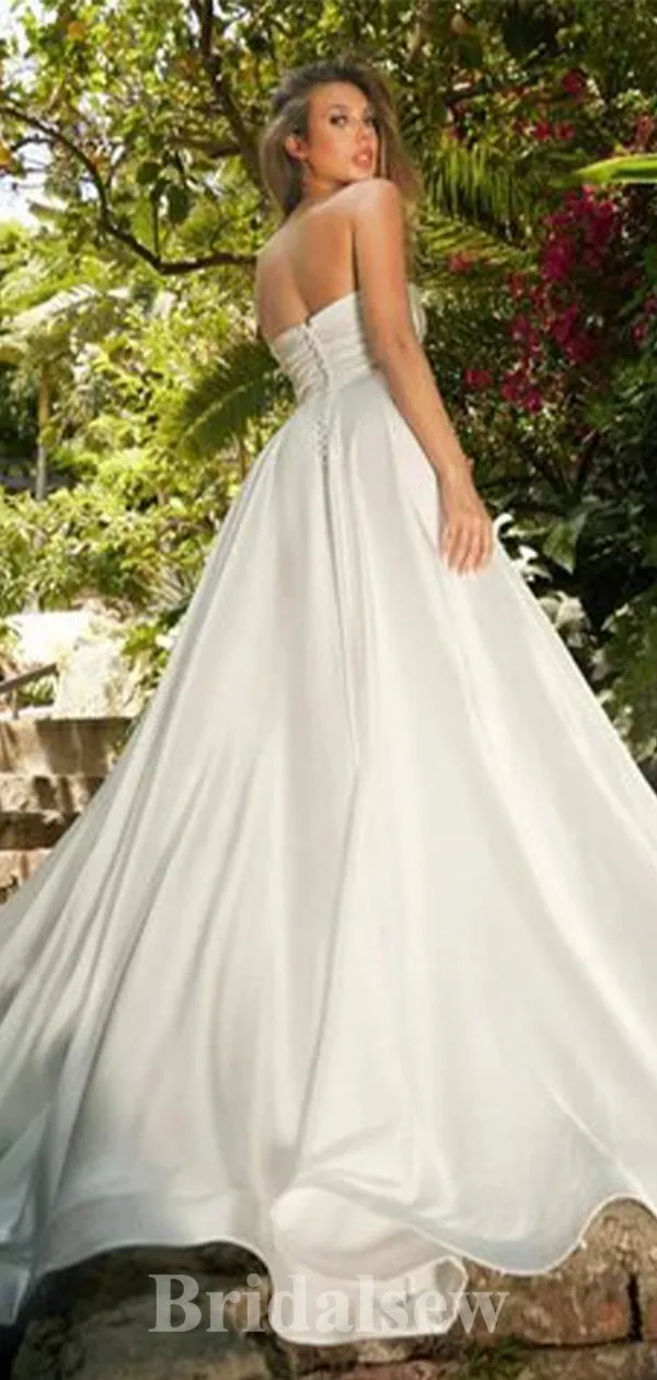 A-line Elegant Satin Garden Vintage Popular Dream Beach Long Wedding Dresses WD511