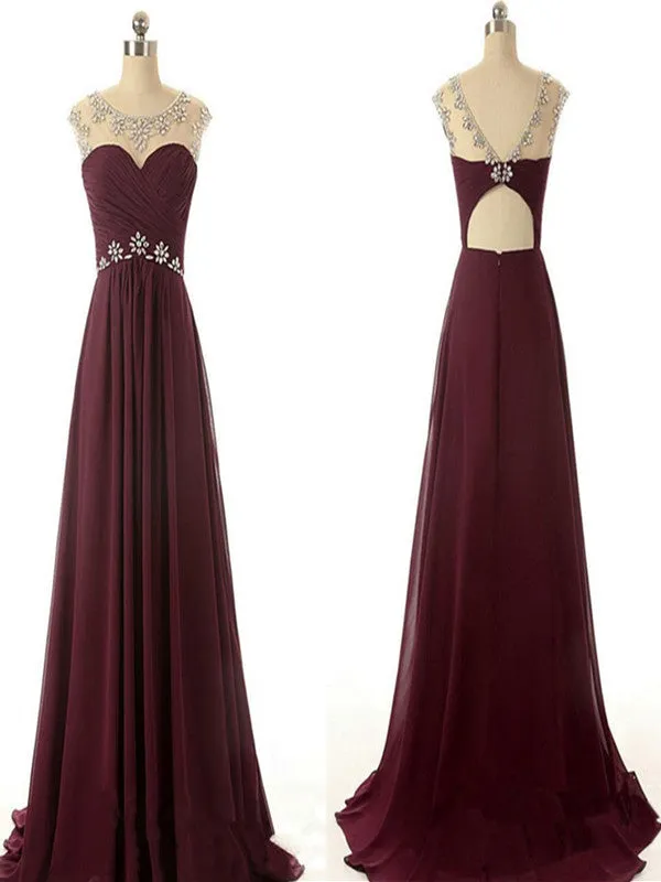 A Line Round Neck Maroon Prom Dress, Maroon Formal Dresses, Bridesmaid Dresses