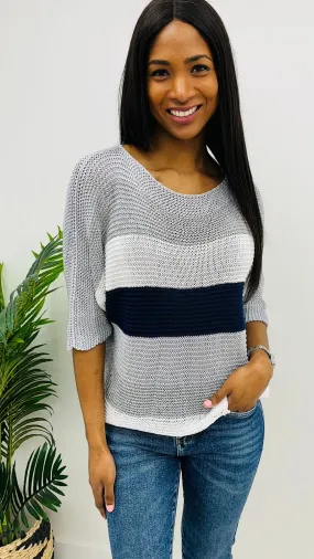 A1527 Navy Multi Stripe Light Knit Top