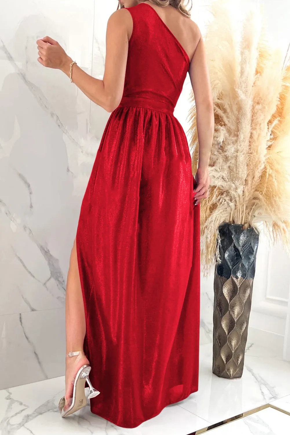 Affordable One Shoulder Slit Ruched Maxi Dress - Perfect for Homecoming 2024, Snowcoming, and Hoco Cute, Stylish, and Budget-Friendly Outfit for the Occasion