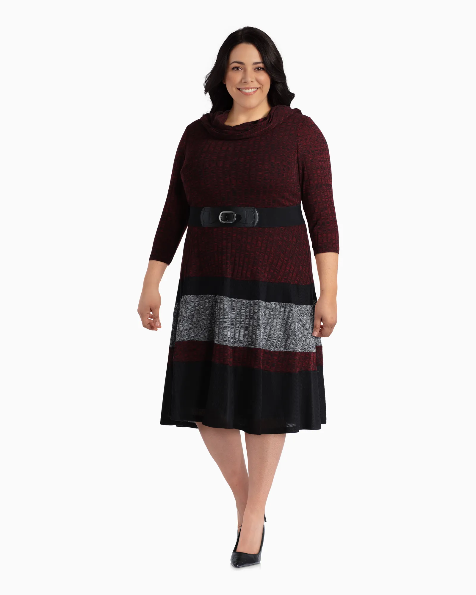 Akron Belted Sweater Dress | Red / Light Grey