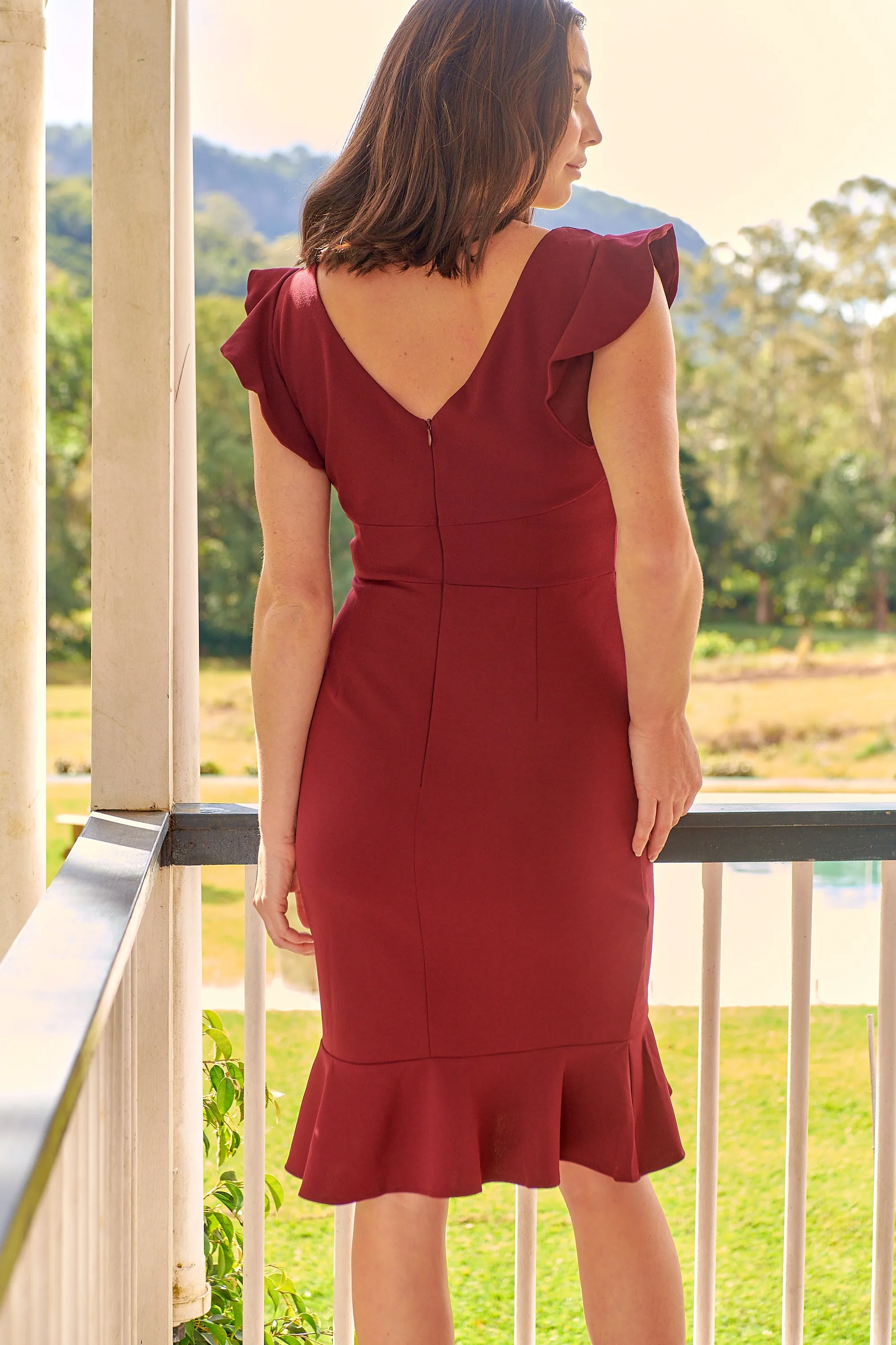 Alessi Burgundy Frill Evening Dress