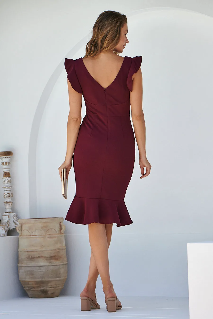 Alessi Burgundy Frill Evening Dress