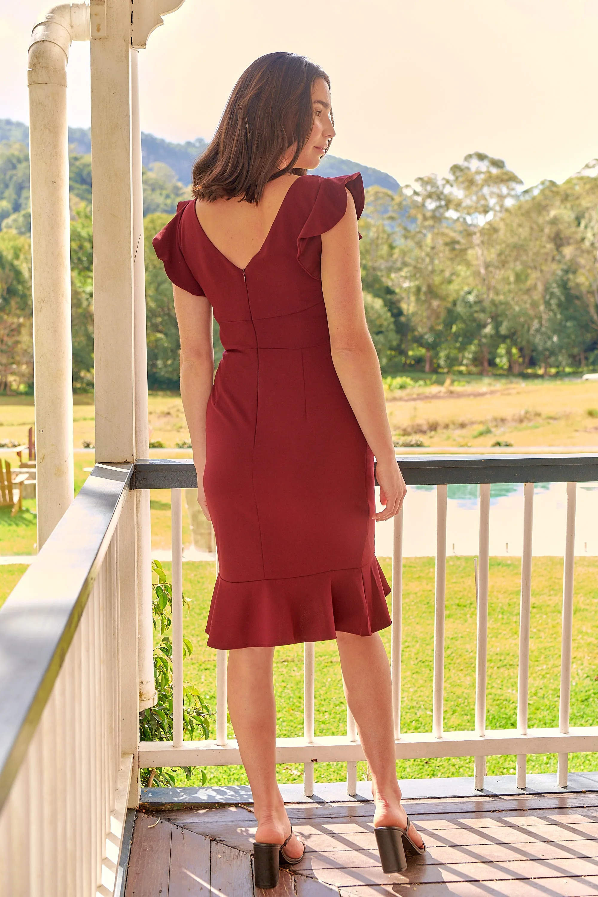 Alessi Burgundy Frill Evening Dress