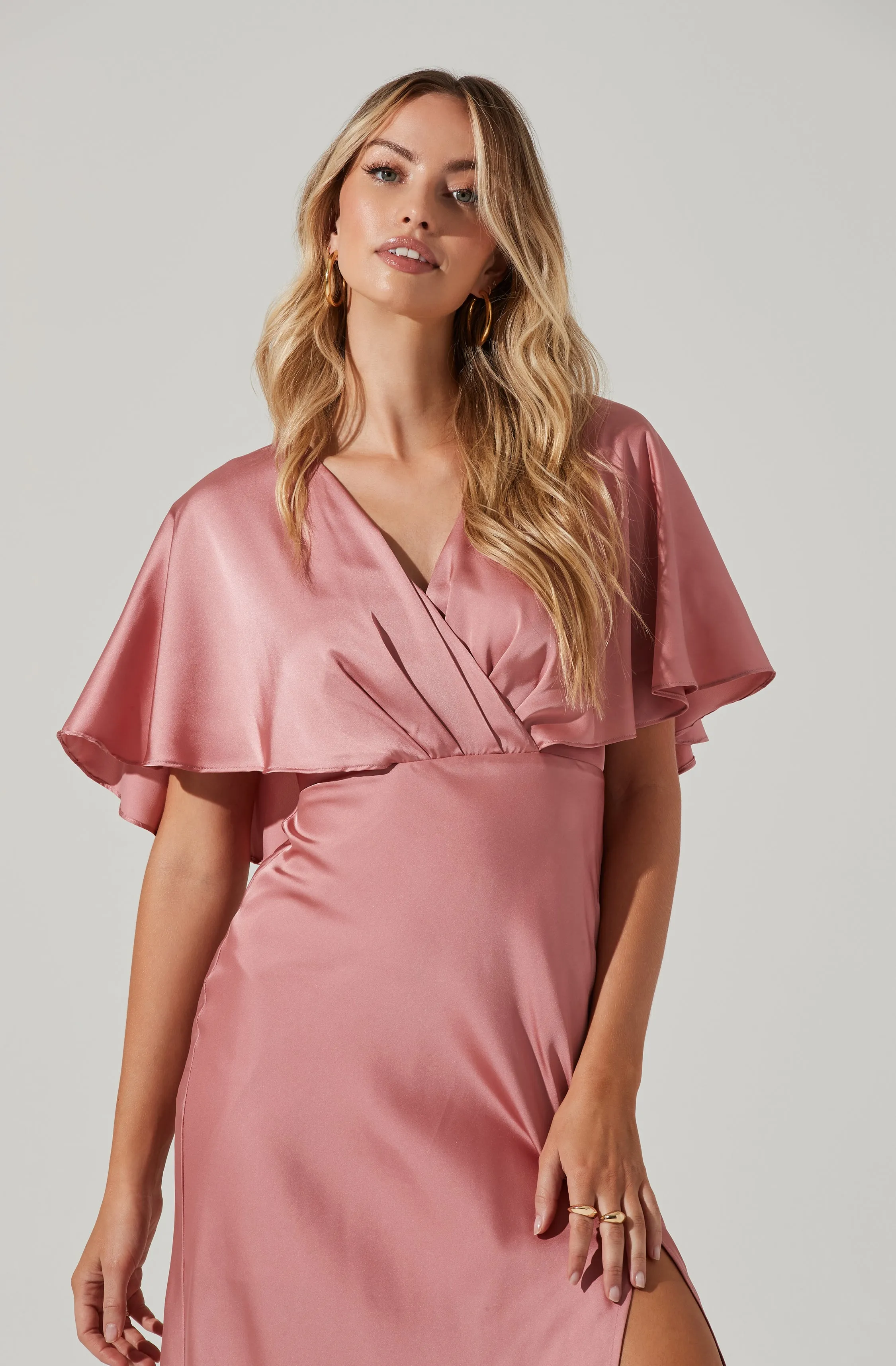 Alessia Satin Flutter Sleeve Midi Dress