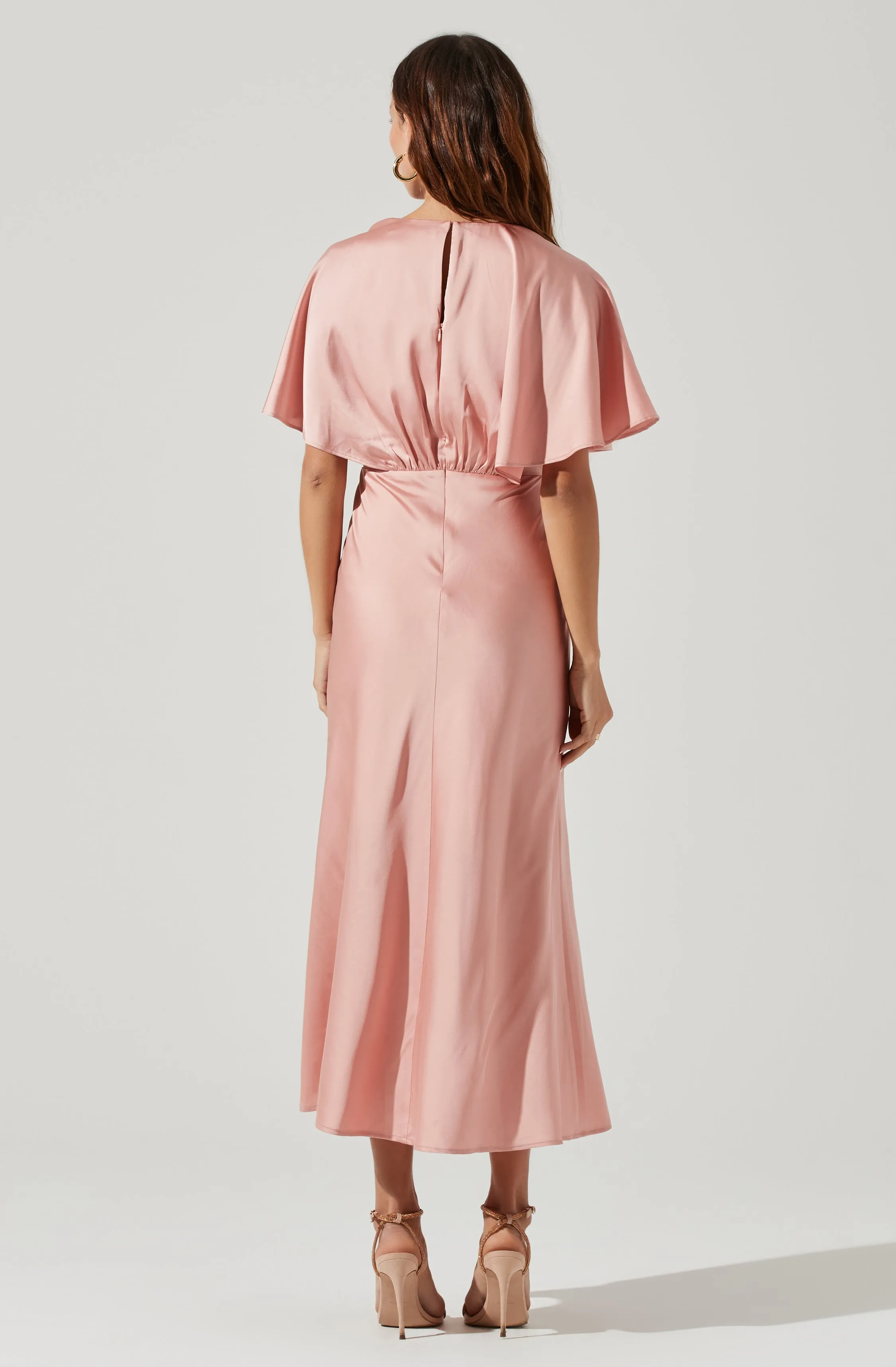 Alessia Satin Flutter Sleeve Midi Dress