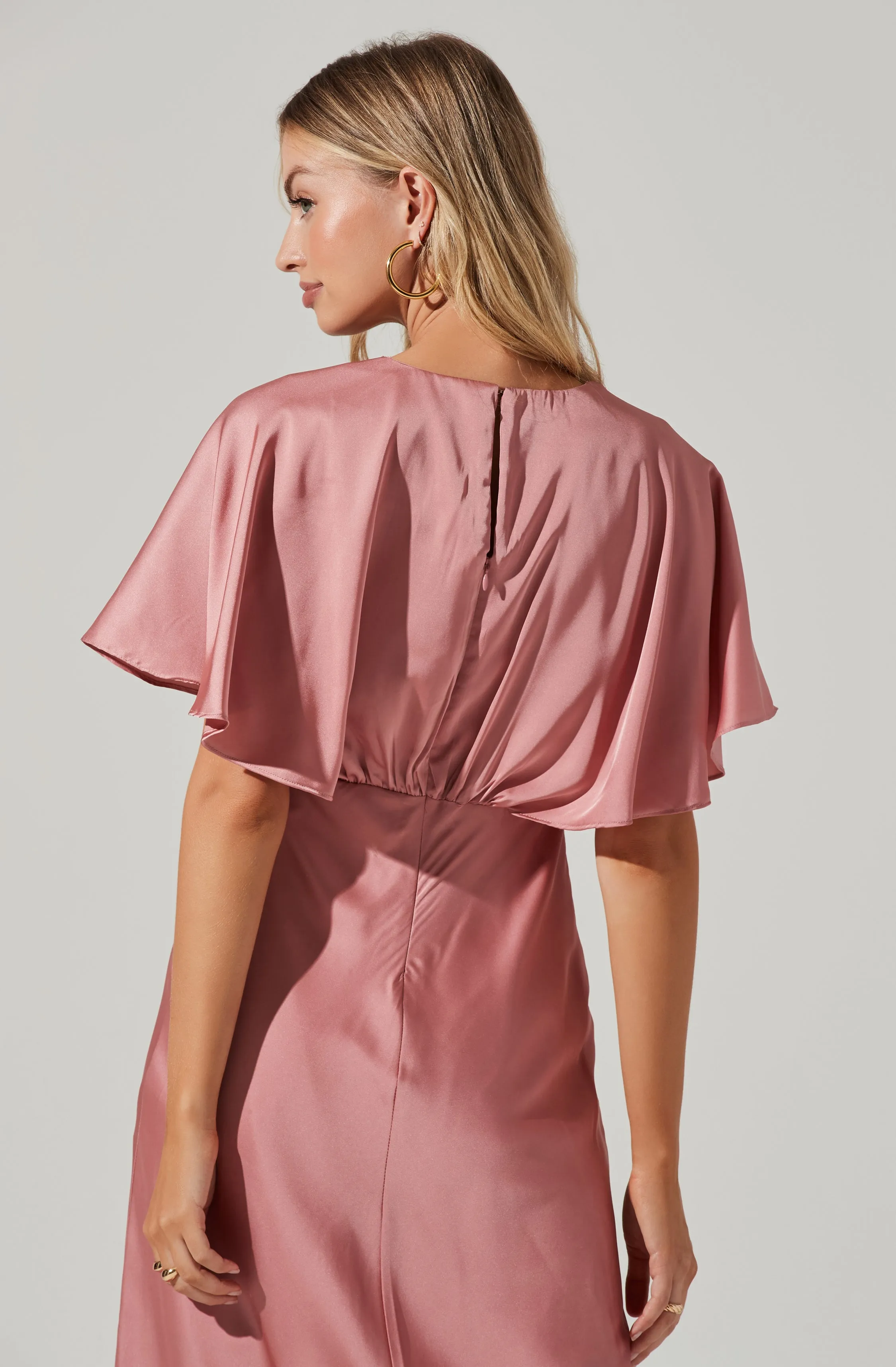 Alessia Satin Flutter Sleeve Midi Dress