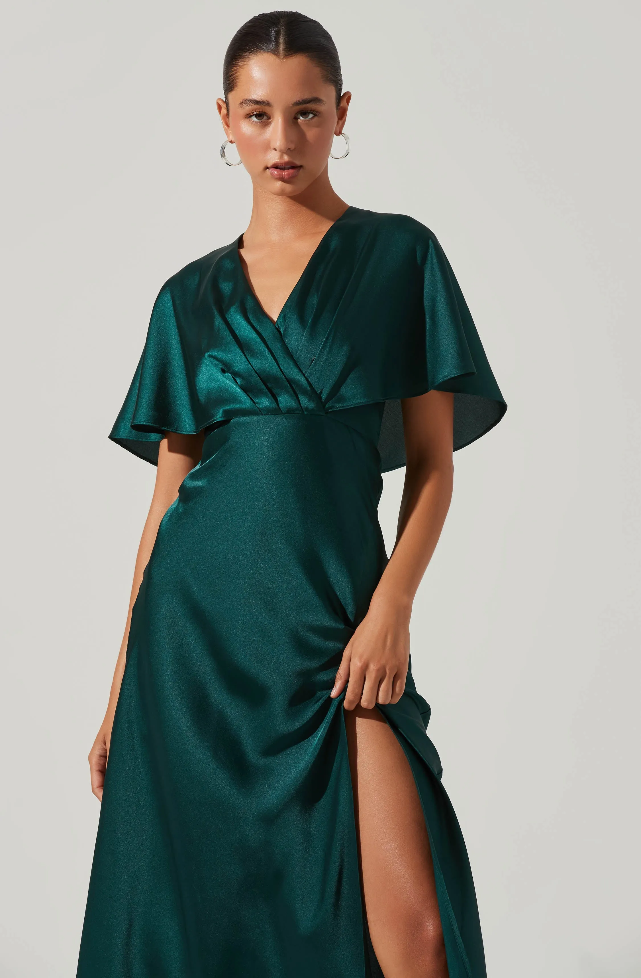 Alessia Satin Flutter Sleeve Midi Dress