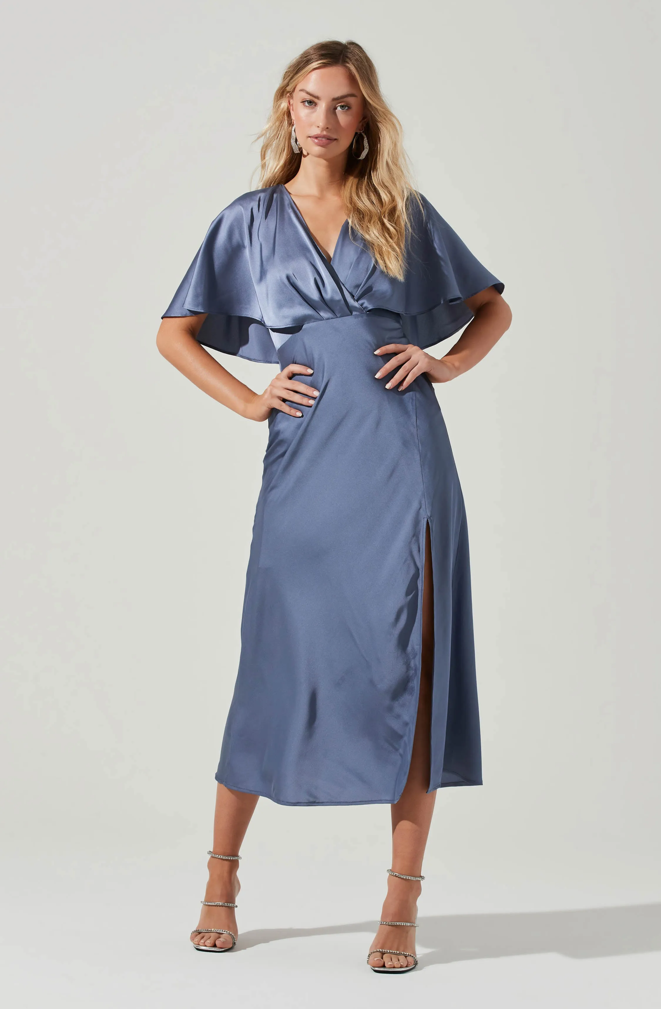 Alessia Satin Flutter Sleeve Midi Dress