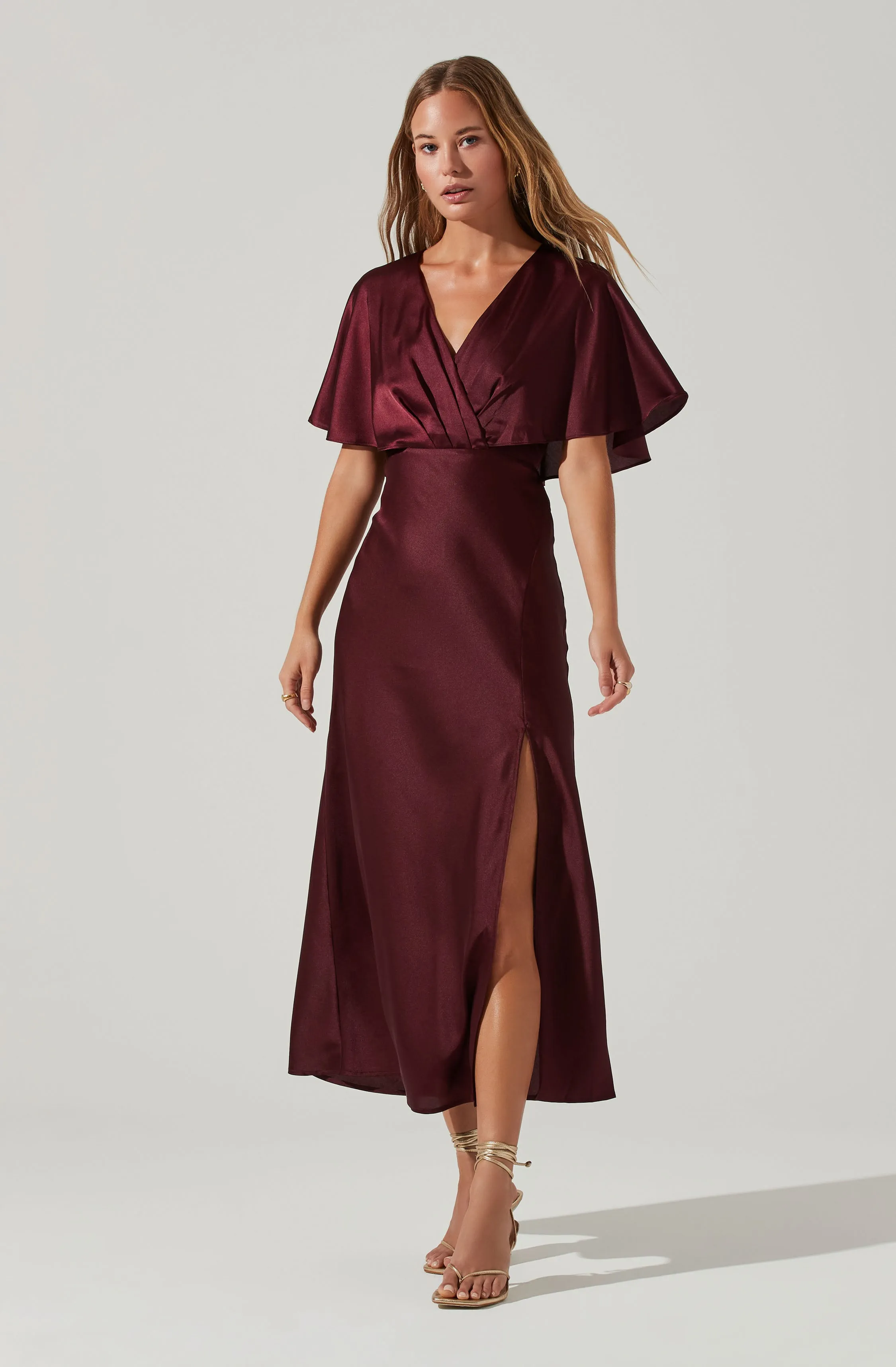 Alessia Satin Flutter Sleeve Midi Dress