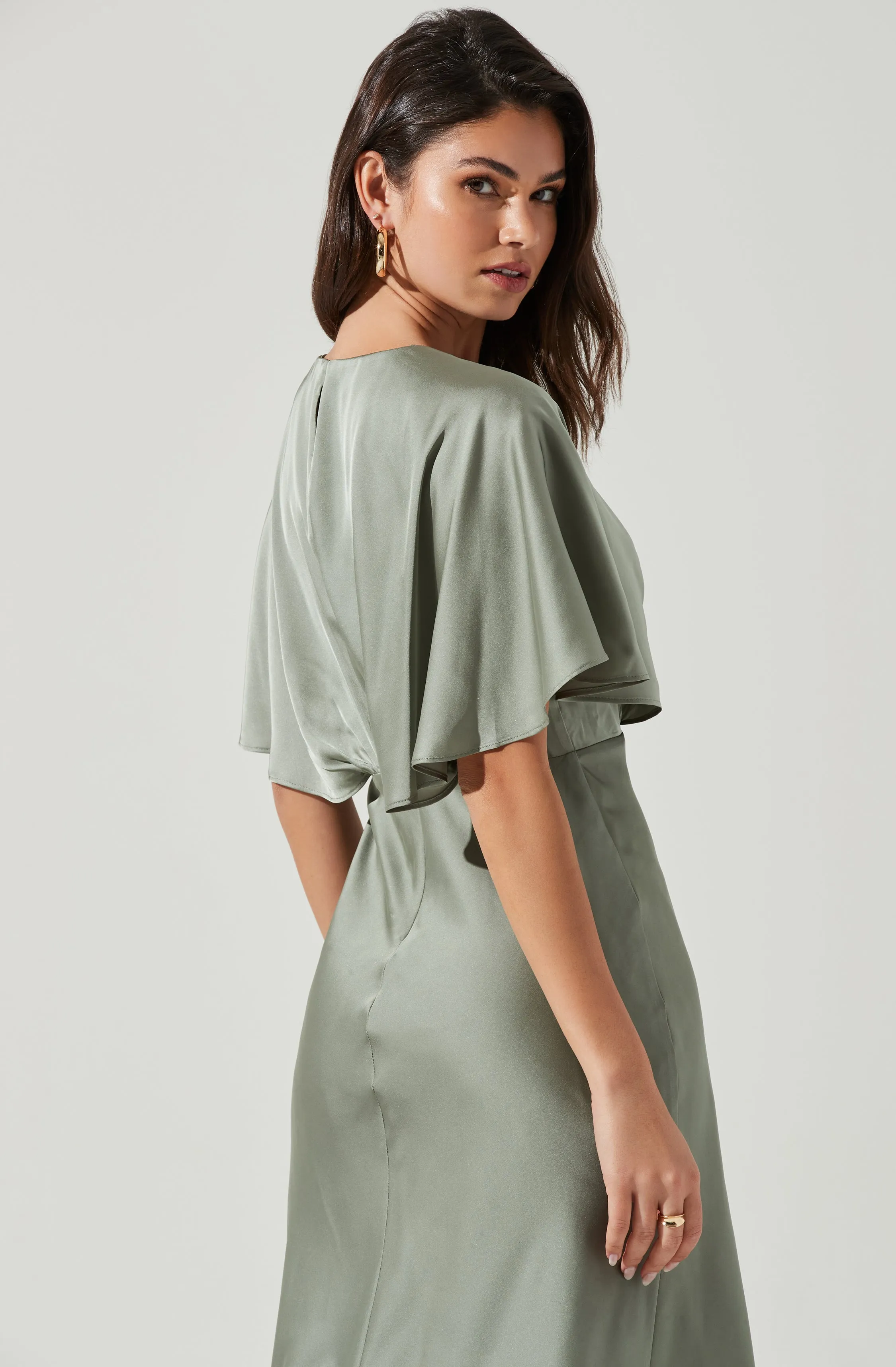 Alessia Satin Flutter Sleeve Midi Dress