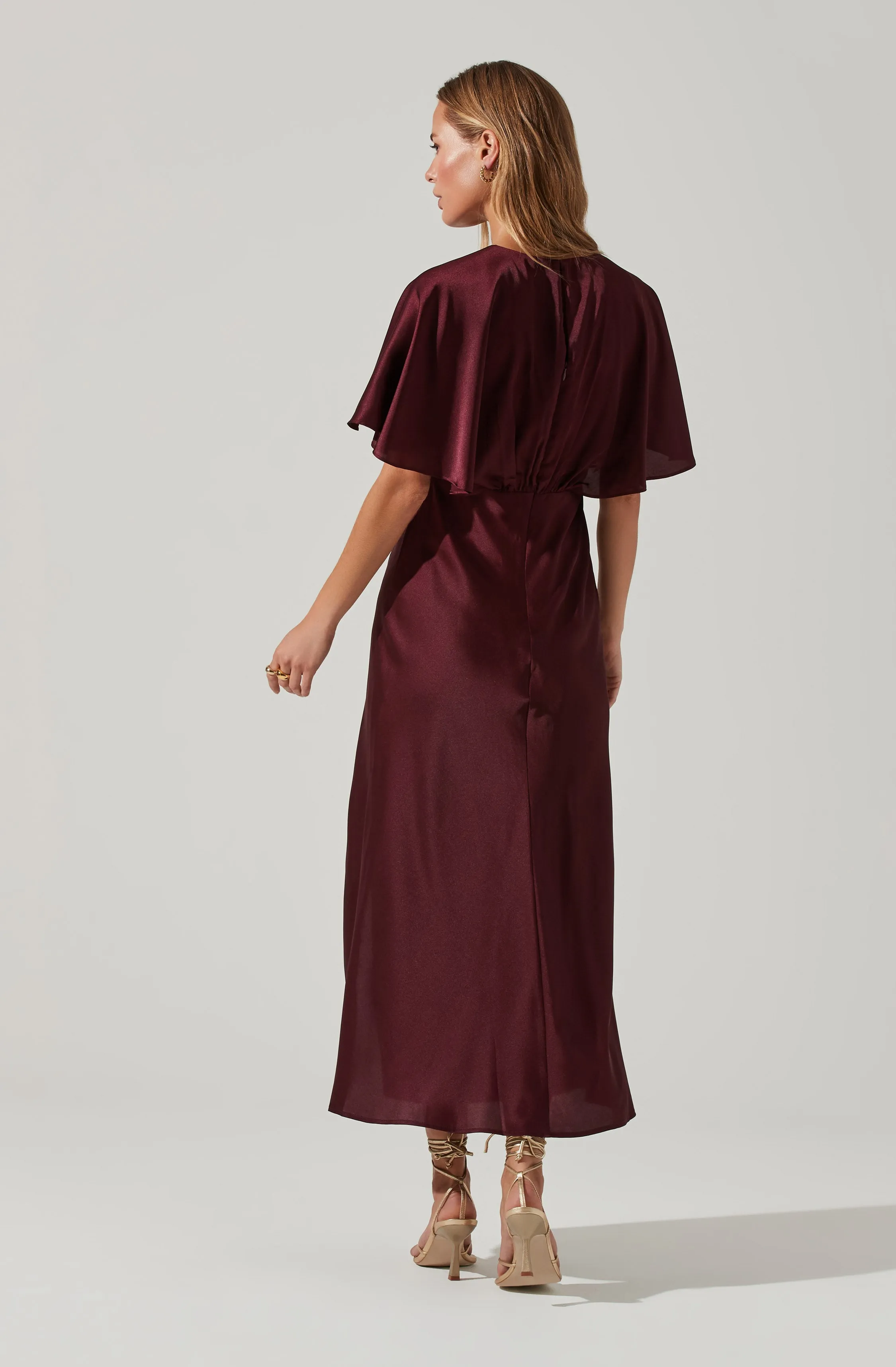 Alessia Satin Flutter Sleeve Midi Dress