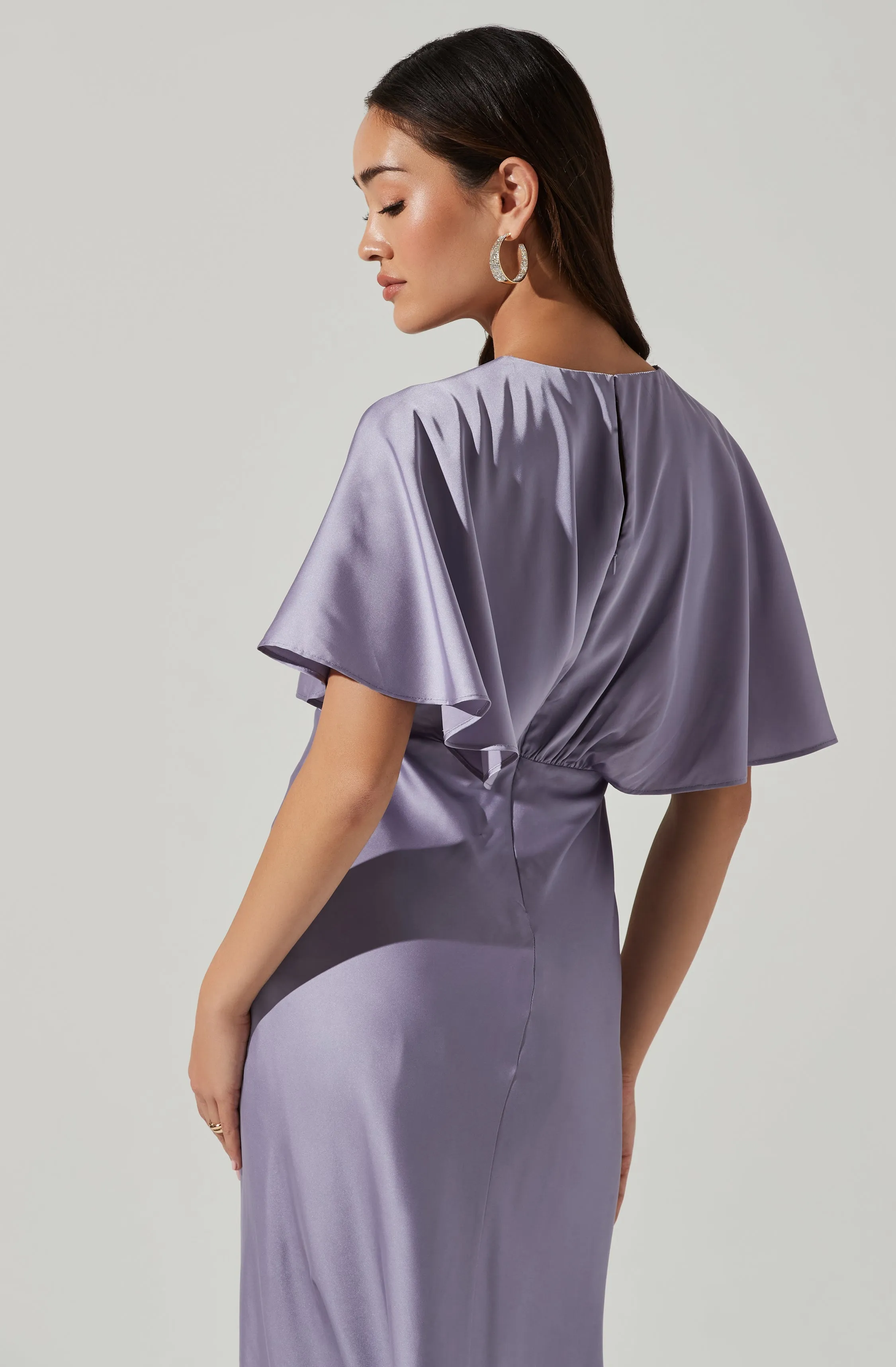 Alessia Satin Flutter Sleeve Midi Dress