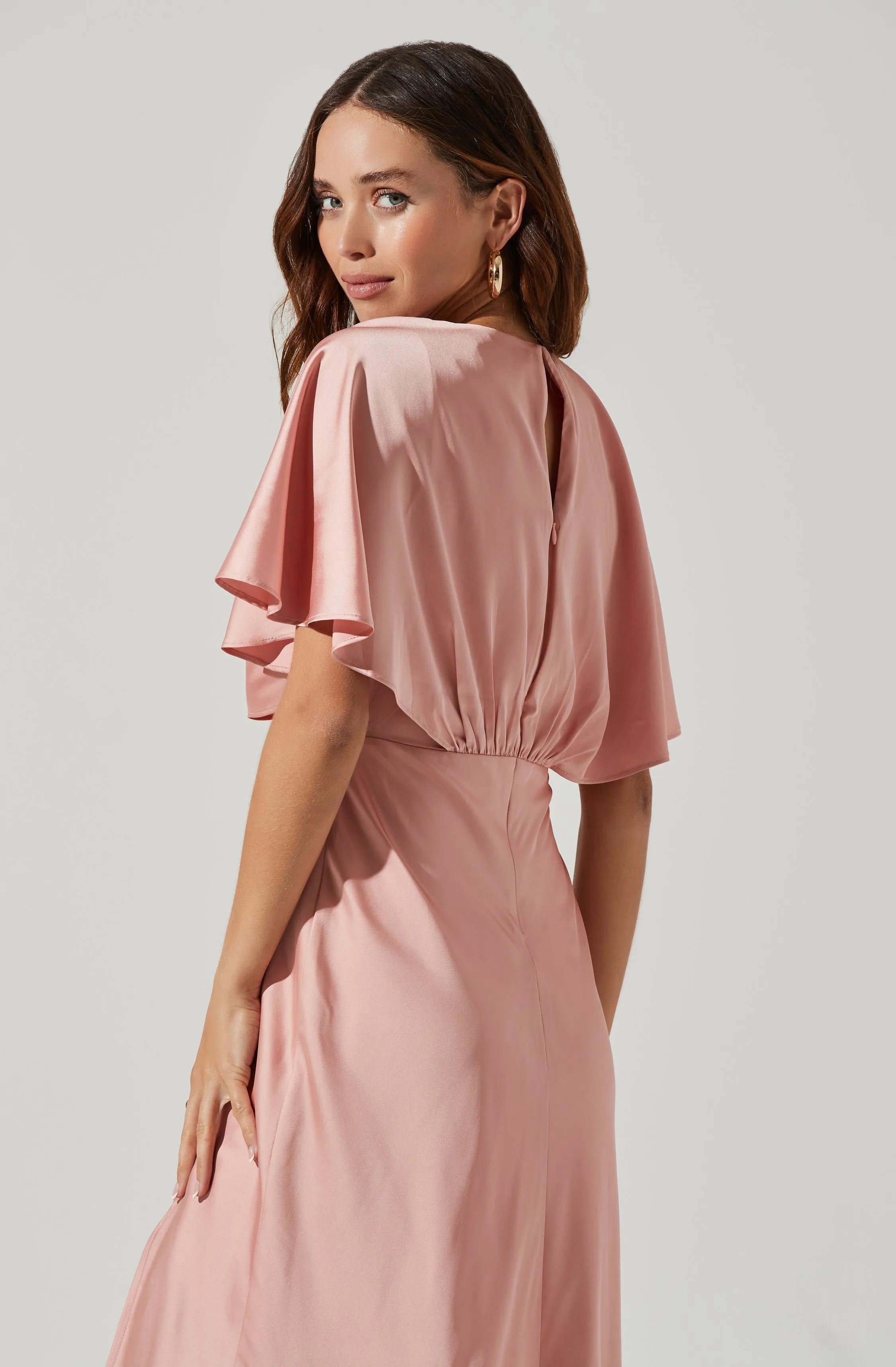 Alessia Satin Flutter Sleeve Midi Dress