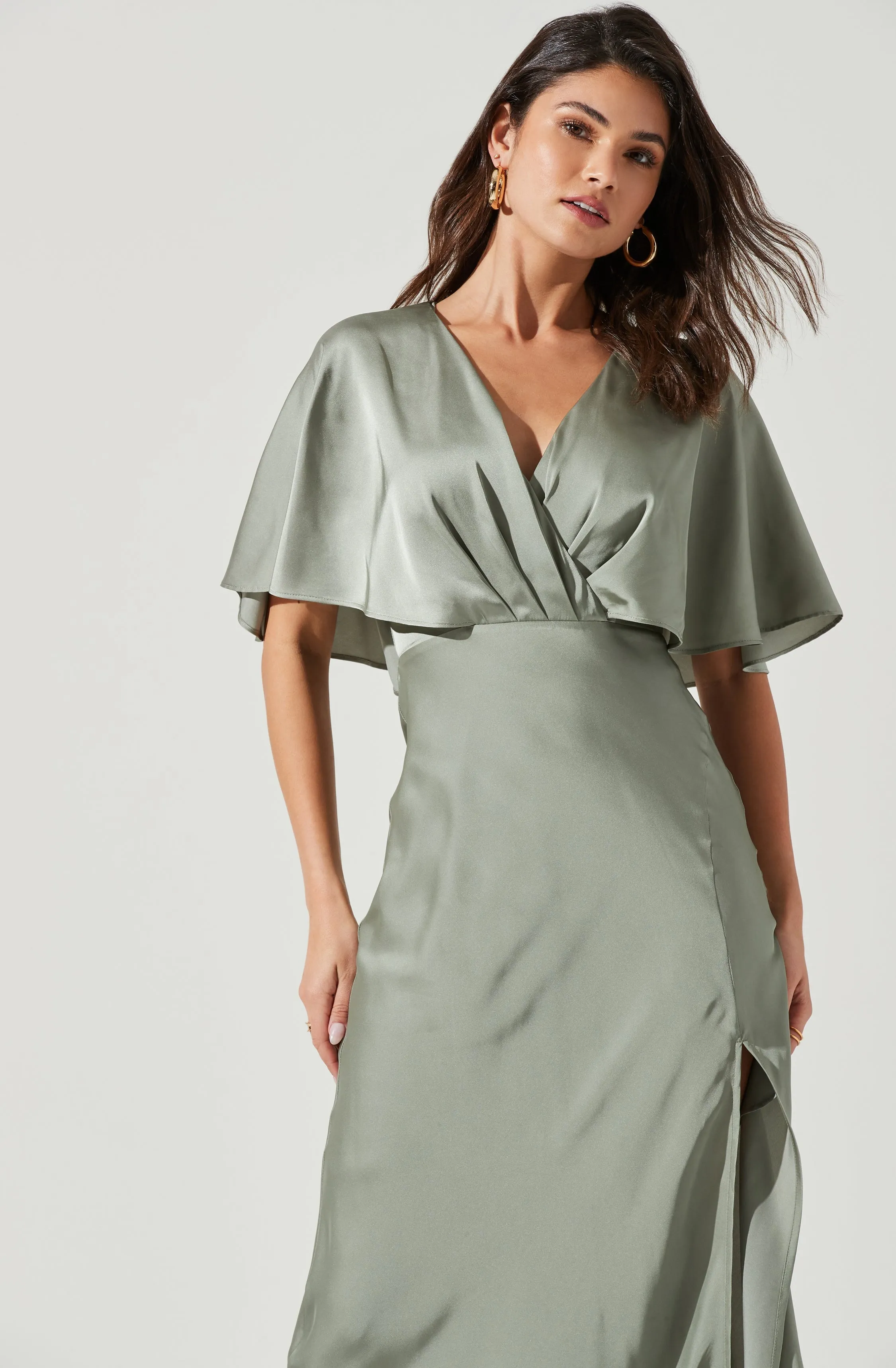 Alessia Satin Flutter Sleeve Midi Dress