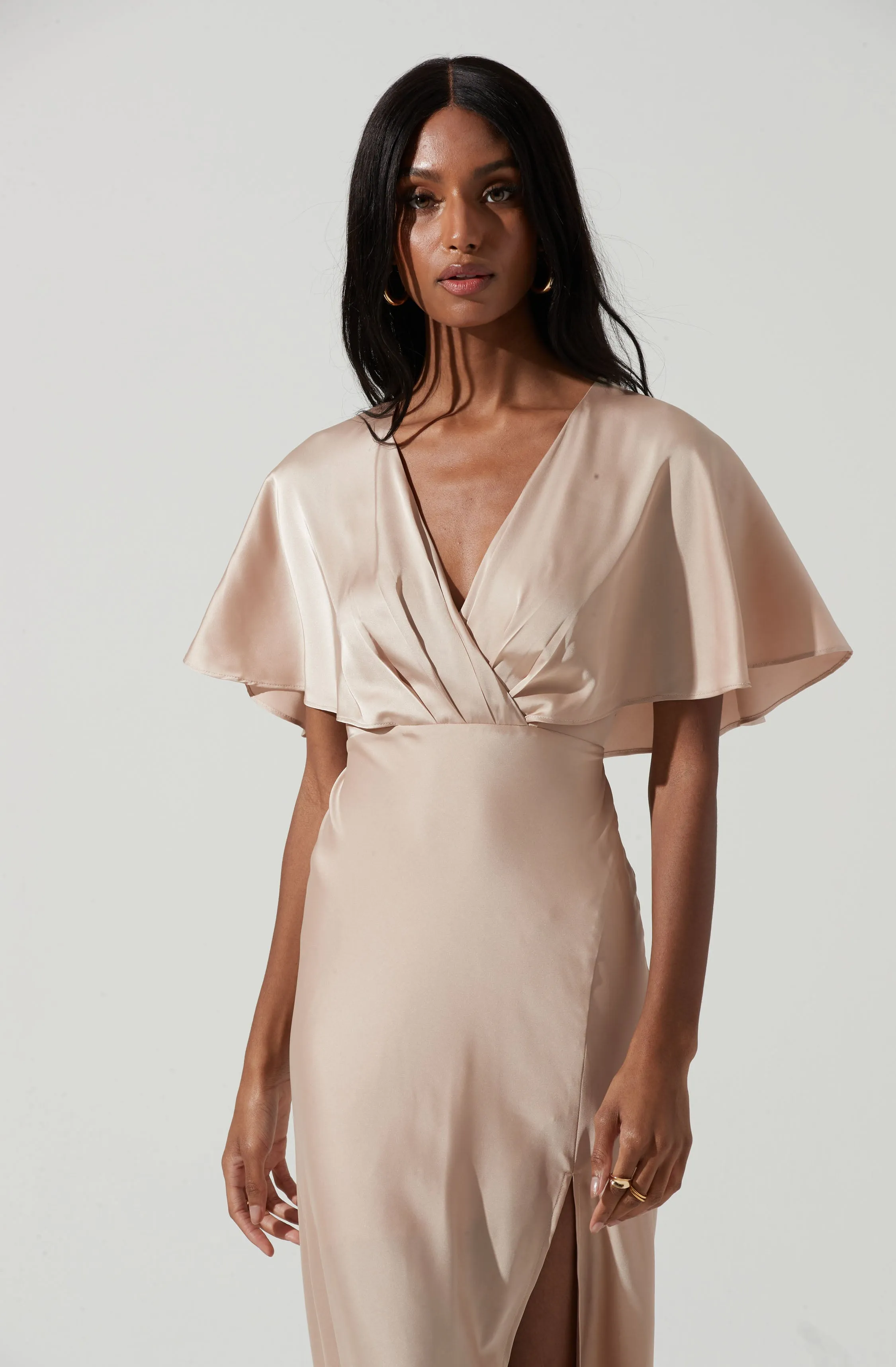 Alessia Satin Flutter Sleeve Midi Dress