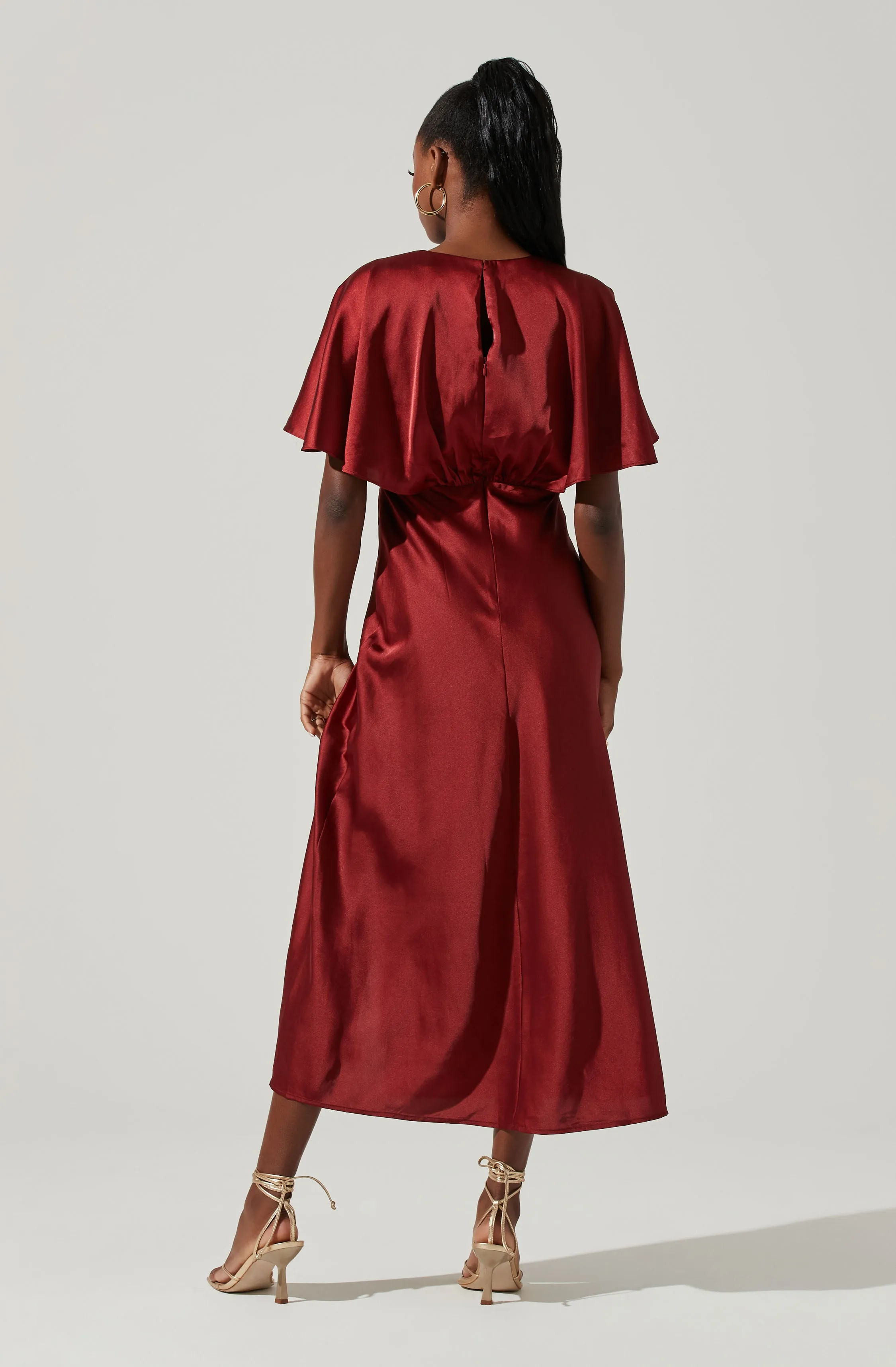 Alessia Satin Flutter Sleeve Midi Dress