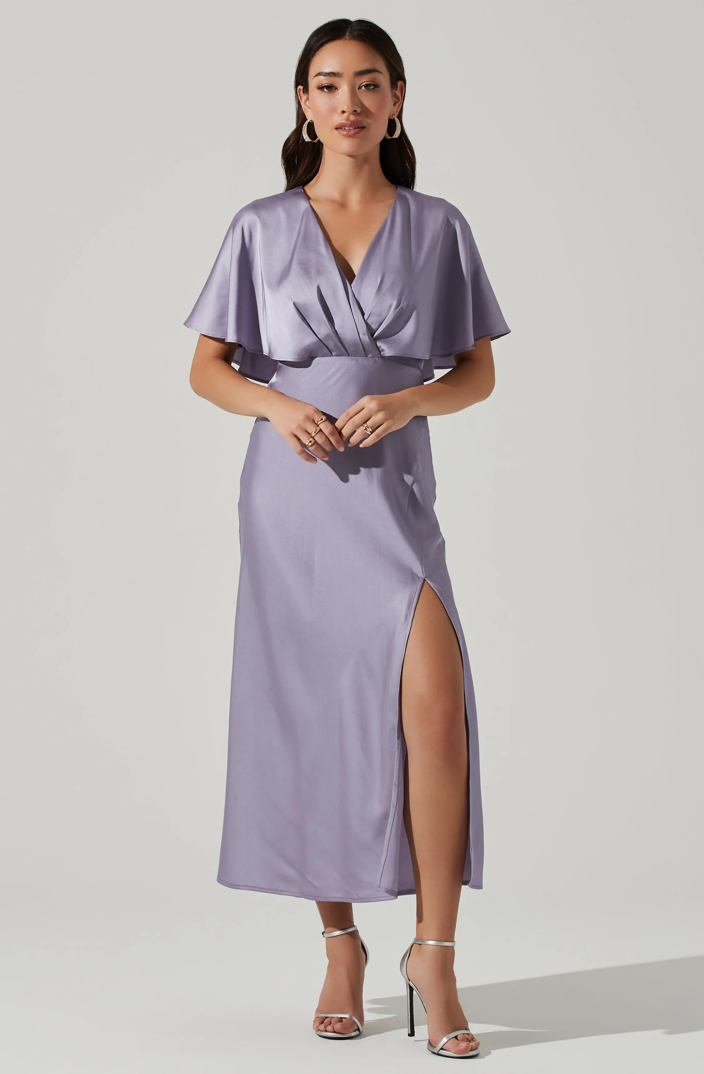 Alessia Satin Flutter Sleeve Midi Dress