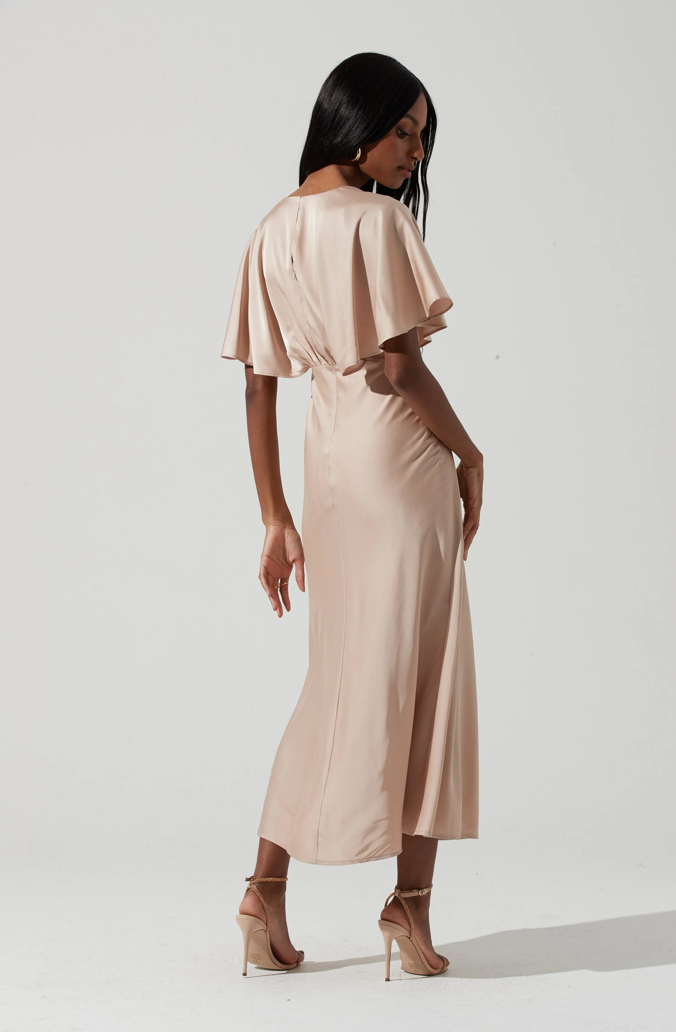 Alessia Satin Flutter Sleeve Midi Dress