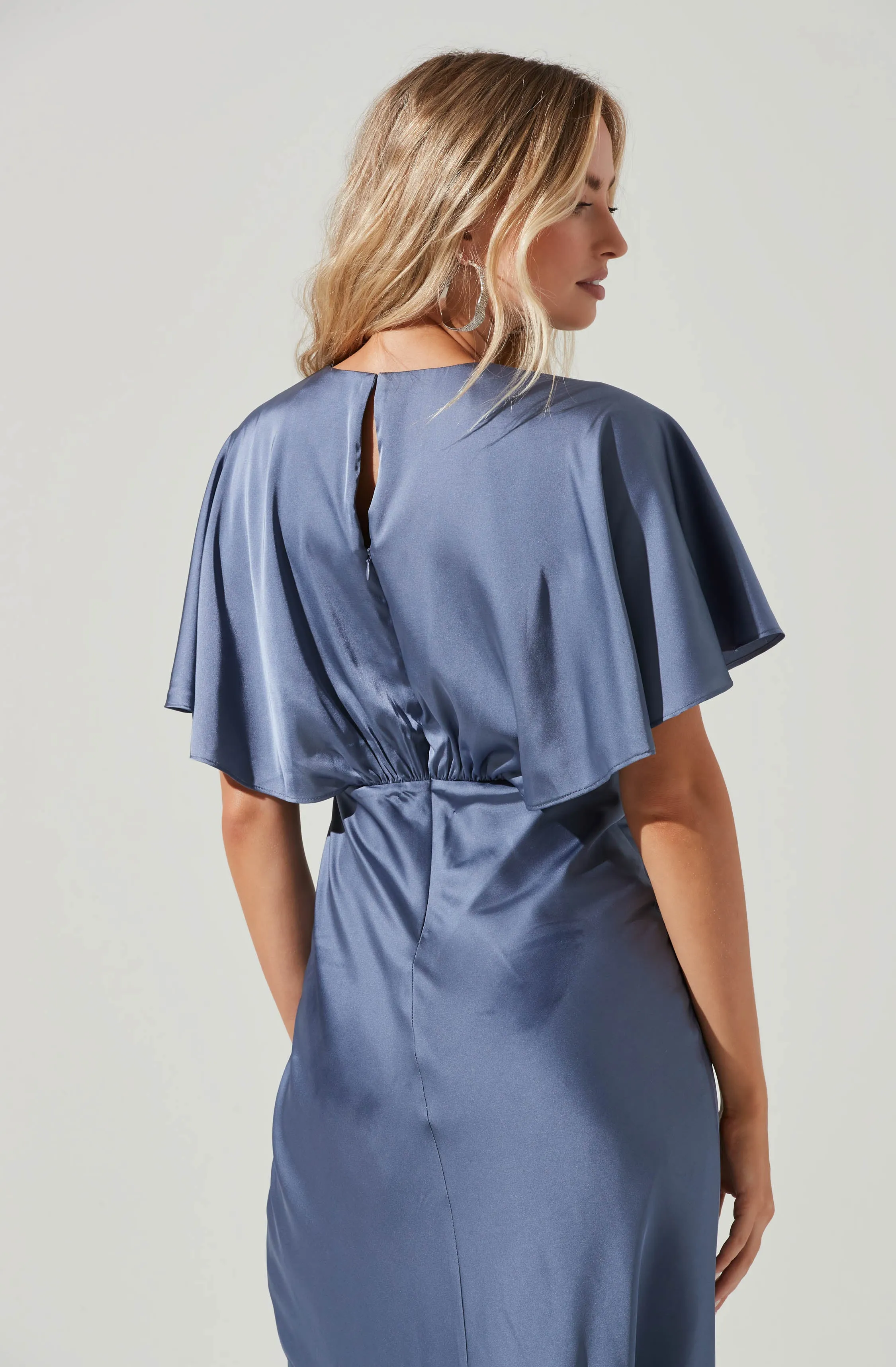 Alessia Satin Flutter Sleeve Midi Dress