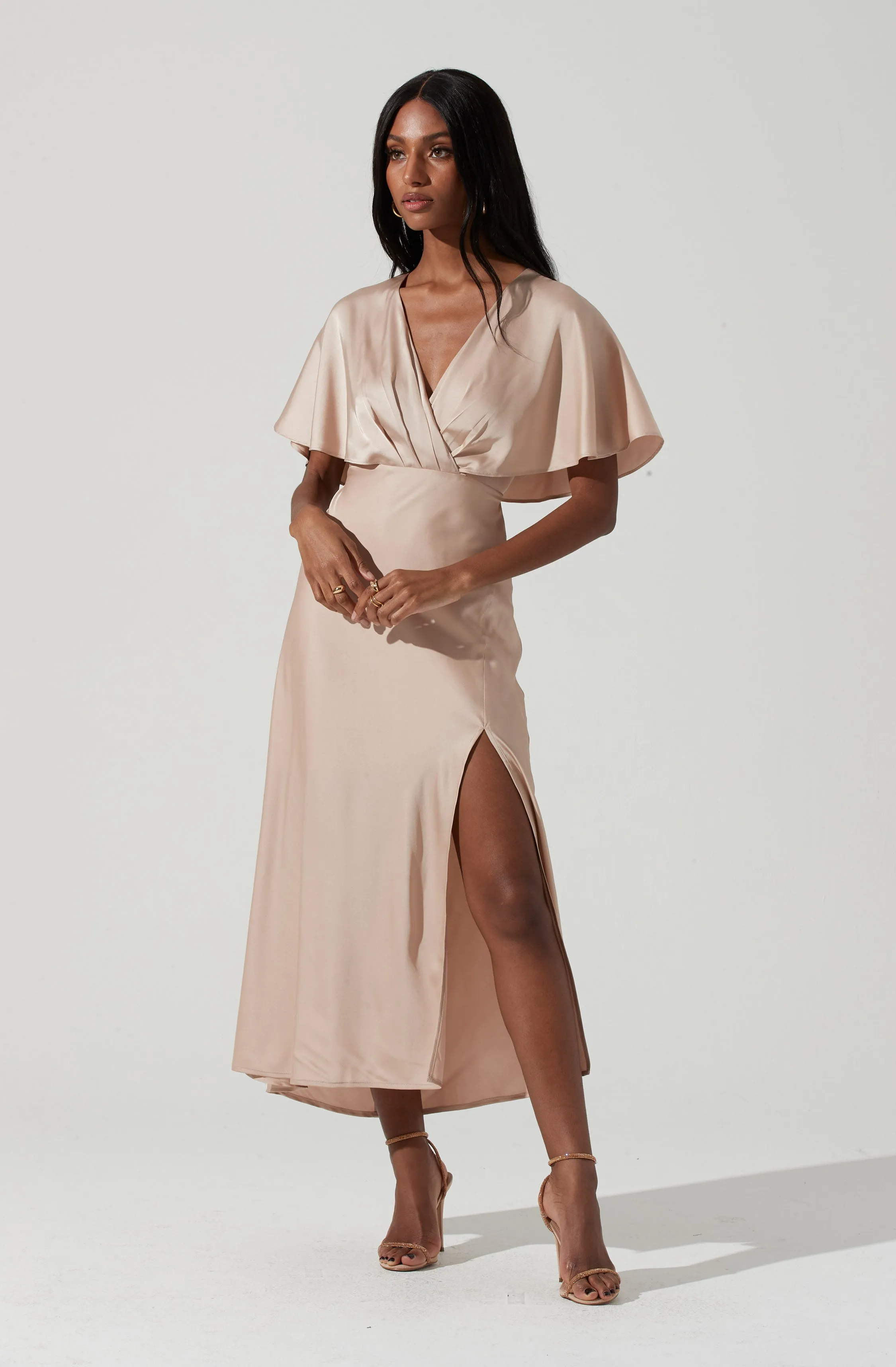 Alessia Satin Flutter Sleeve Midi Dress