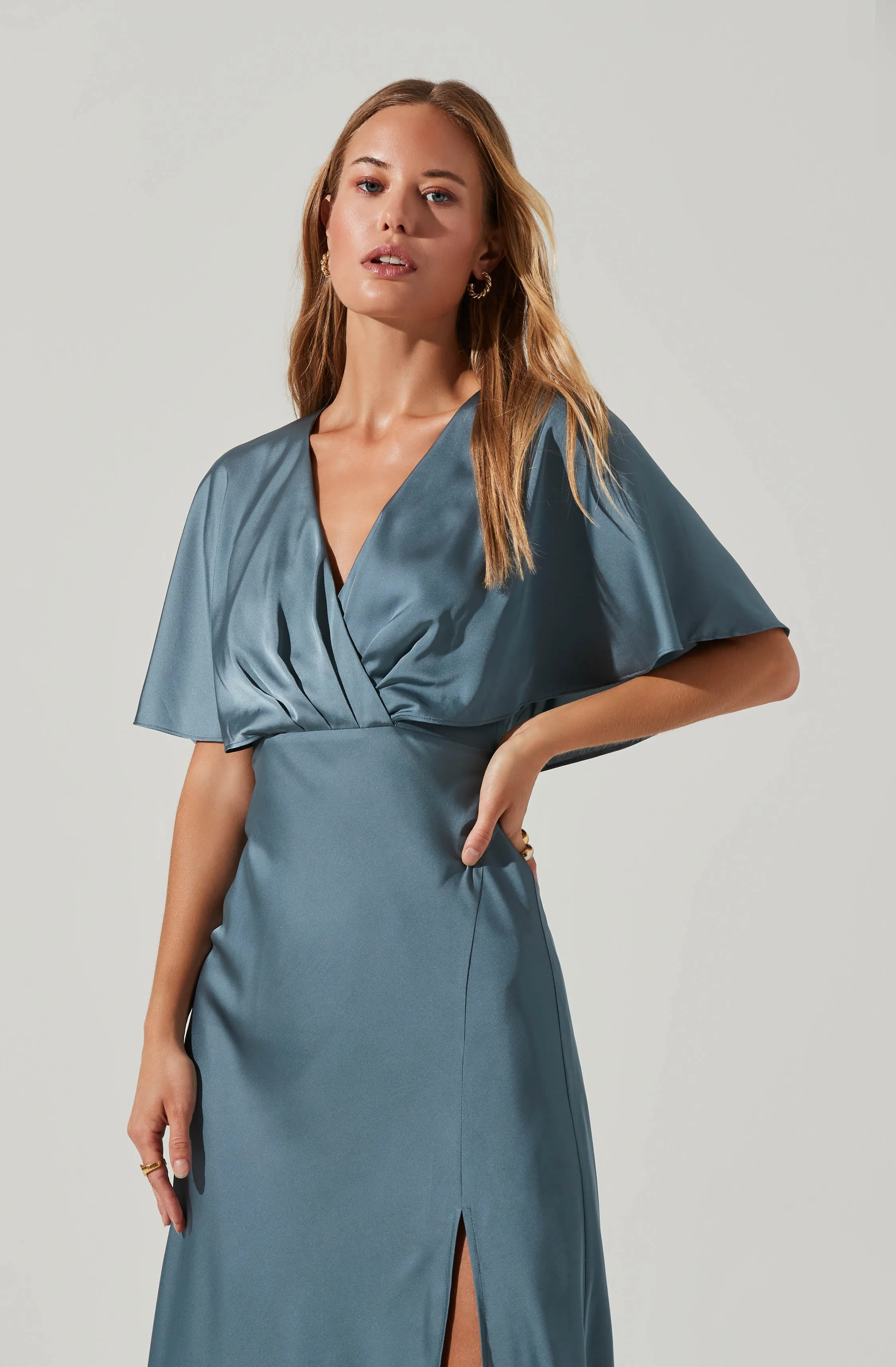 Alessia Satin Flutter Sleeve Midi Dress