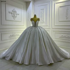 AM1316 Luxury V-neck Beading Ball Gown Luxury shiny Wedding Dress