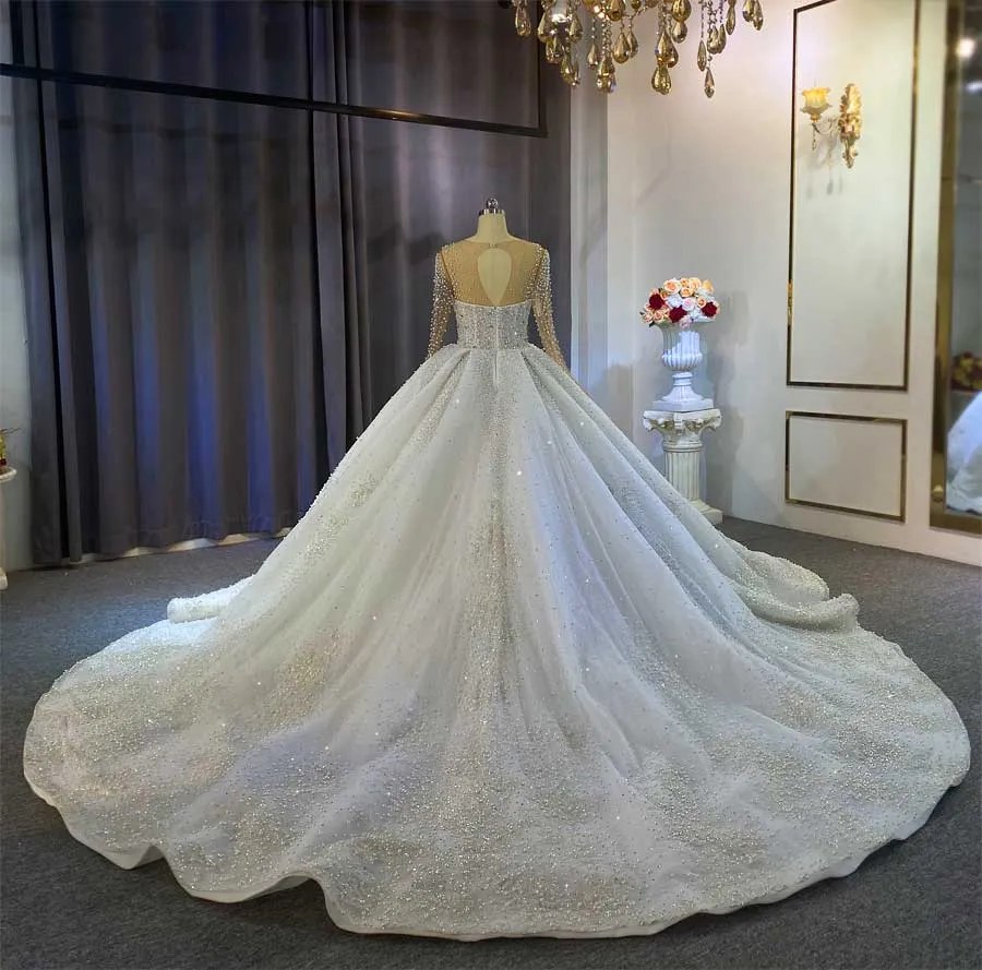 AM692 Full Pearls Beaded Luxury Couture Ball Gown Wedding Dress