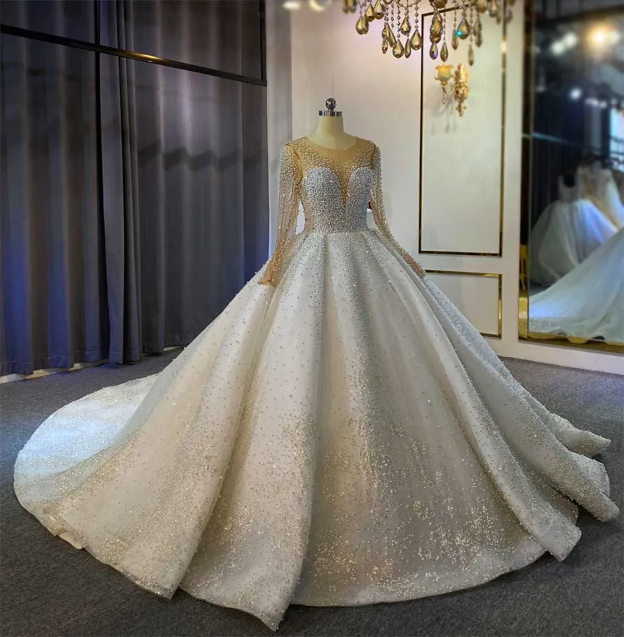 AM692 Full Pearls Beaded Luxury Couture Ball Gown Wedding Dress