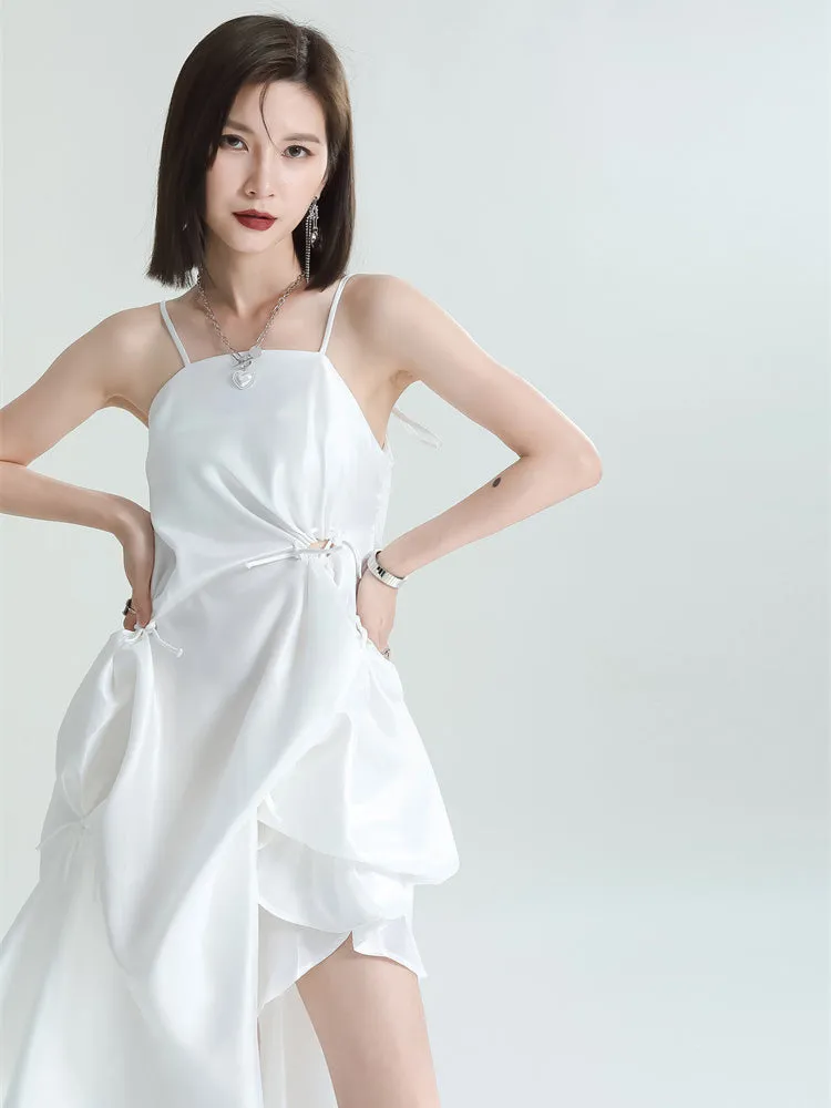 Amida Pillowy Spaghetti Strap Dress - White