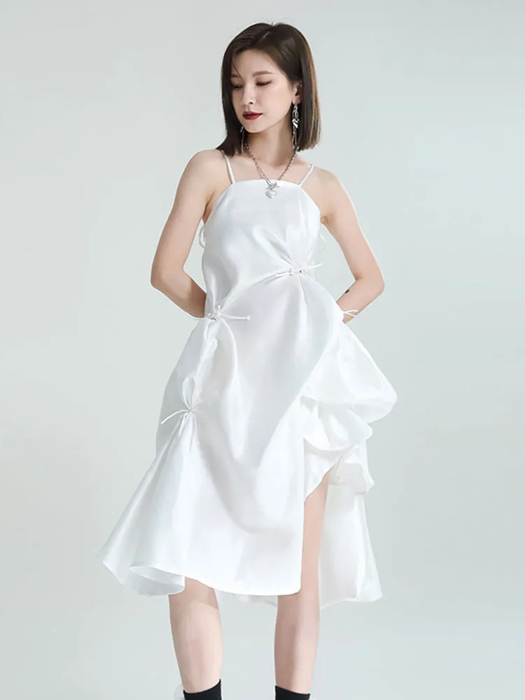 Amida Pillowy Spaghetti Strap Dress - White