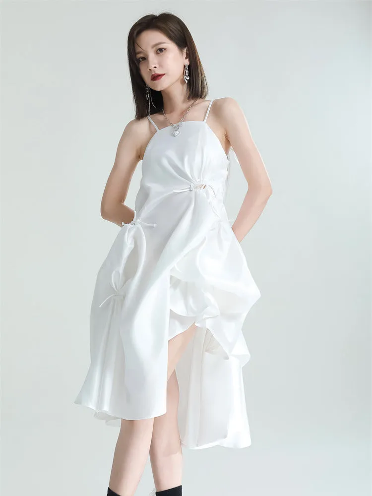 Amida Pillowy Spaghetti Strap Dress - White