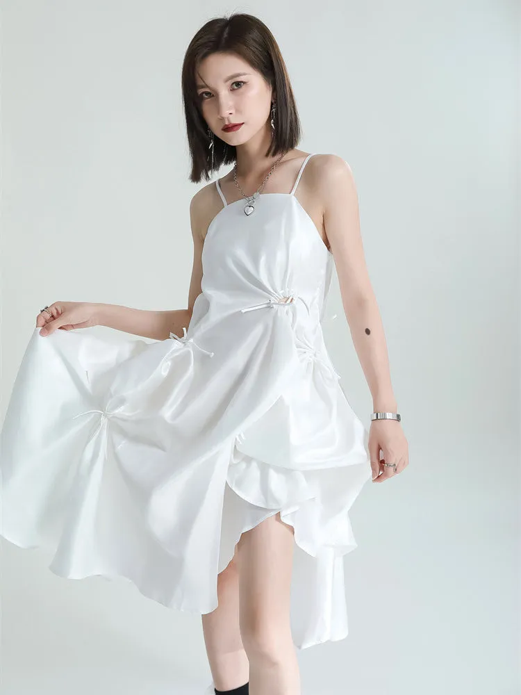 Amida Pillowy Spaghetti Strap Dress - White