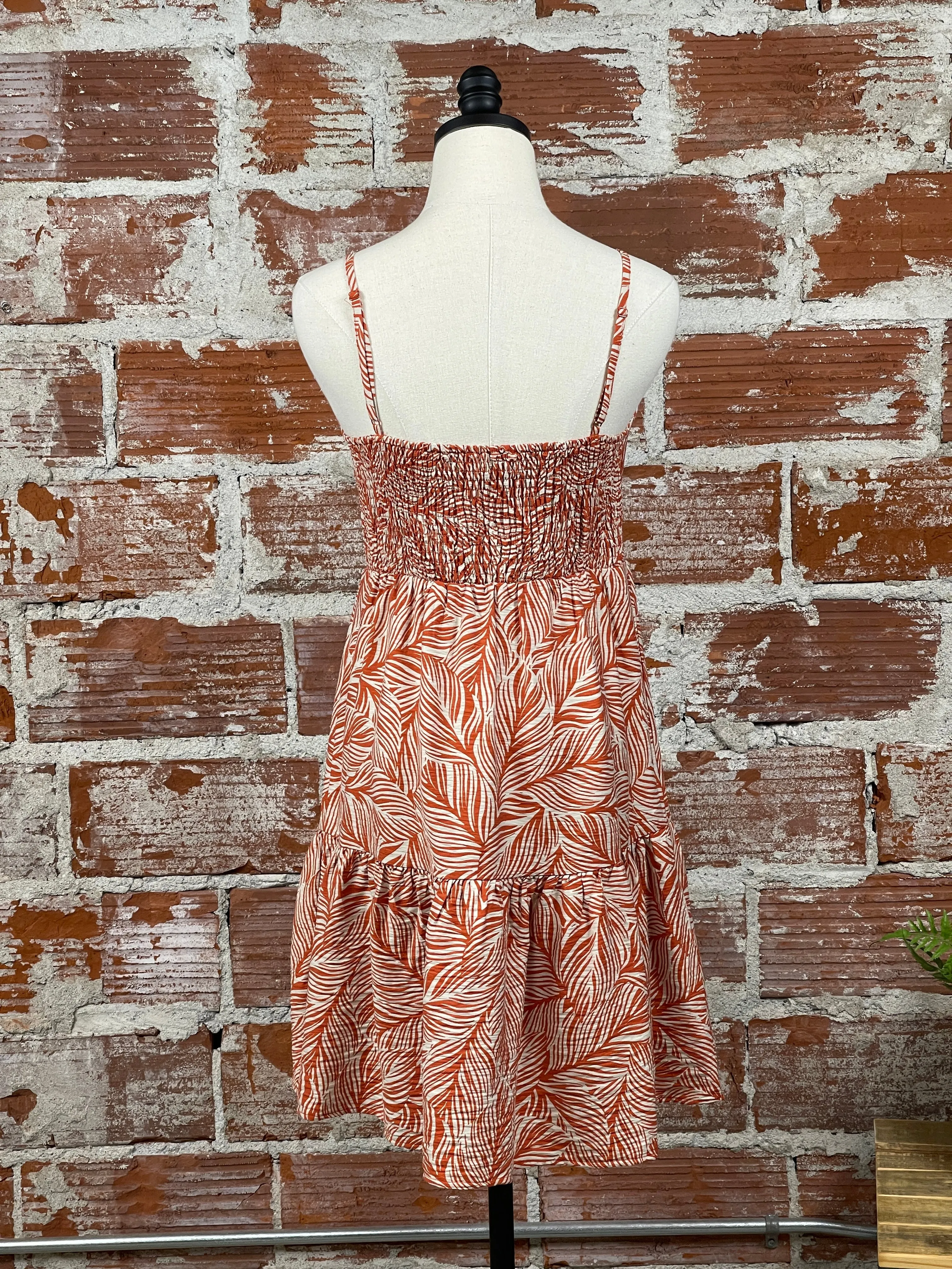 Apricot Geo Leaf Mini Dress in Orange