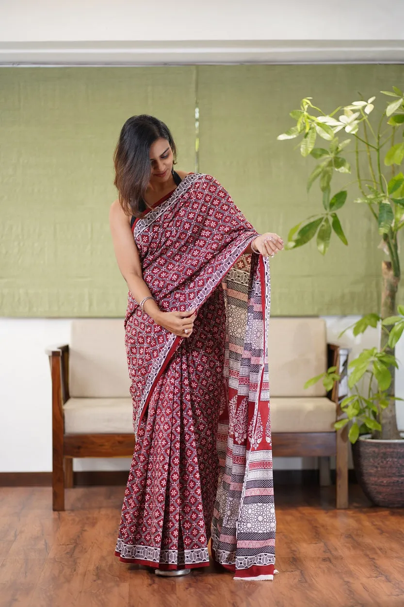 Bagh Hand Block Printed Cotton Saree