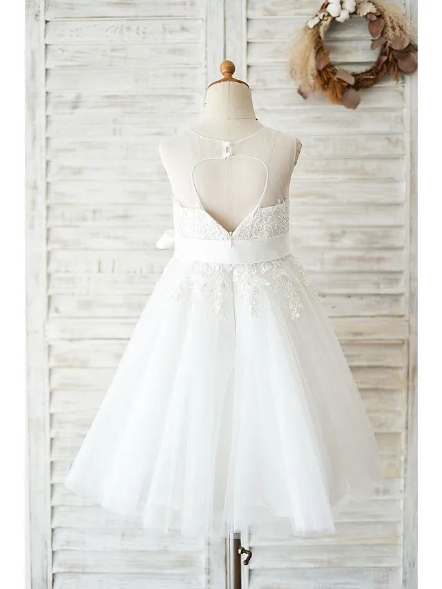 Ball Gown Lace Tulle Sleeveless Jewel Neck Wedding Birthday Flower Girl Dresses