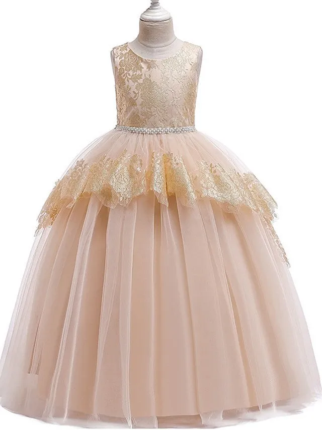 Ball Gown Tulle Sleeveless Jewel Neck Pageant Flower Girl Dresses