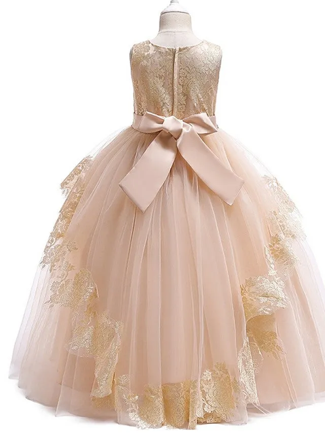 Ball Gown Tulle Sleeveless Jewel Neck Pageant Flower Girl Dresses