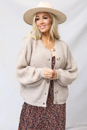 Balloon Sleeve Button Front Cardigan